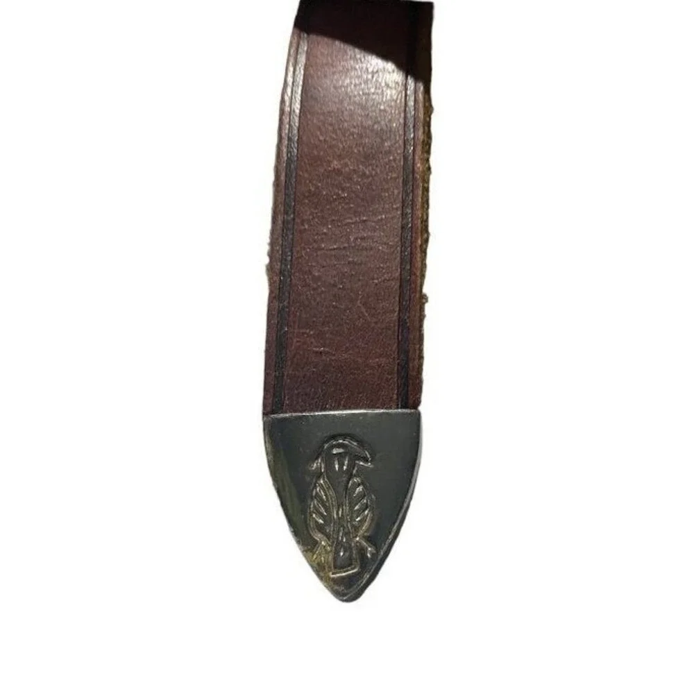 Vintage Brown Leather Western Belt‎ Eagle Buckle Silver Tip Skinny Americana